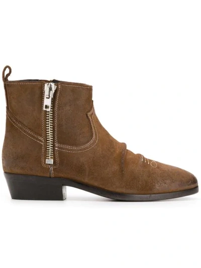 Golden Goose Viand Embroidered Suede Ankle Boots In Brown