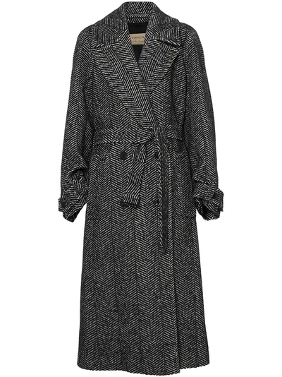 Burberry Herringbone Wool Silk Blend Double-breasted Coat In Black