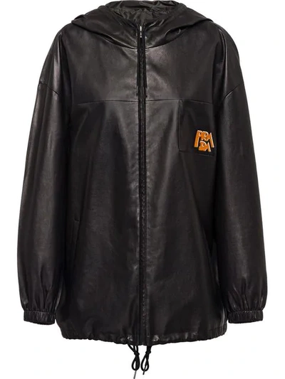 Prada Nappa Leather Hooded Jacket In Black