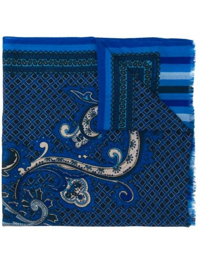 Etro Long Printed Scarf In Blue