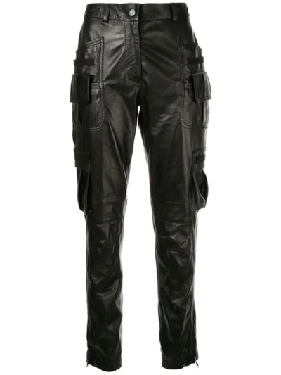 Red Valentino Leather Cargo Trousers - Black