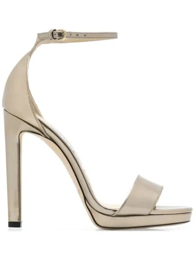Jimmy Choo Misty 120 Metallic-leather Heeled Sandals In Gold