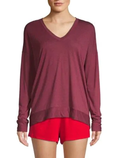 Josie Natori Dropped-shoulder V-neck Top In Red