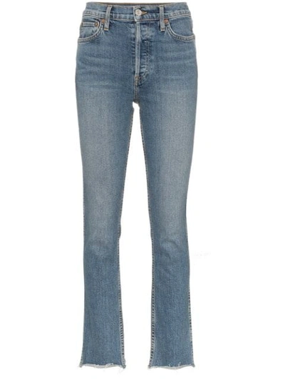 Re/done Double Needle Long Straight Leg Jeans In Blue