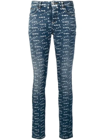 Philipp Plein Multi Logo Skinny Jeans In Blue