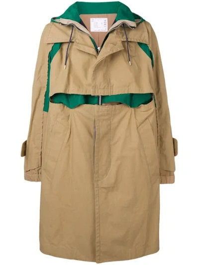 Sacai Boxy Trench Coat In Neutrals