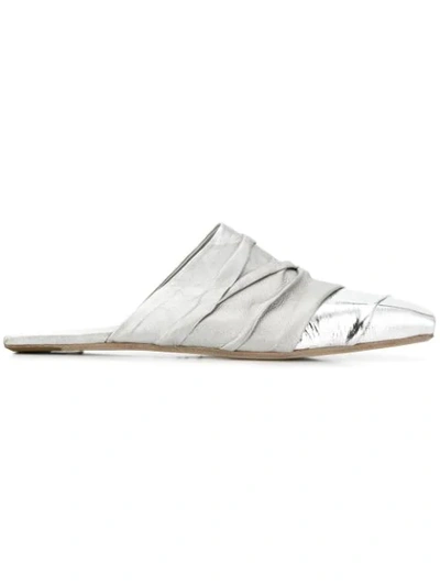 Rick Owens Square Toe Mules In Silver