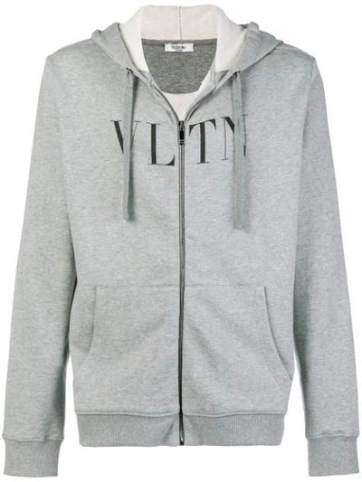 Valentino Vltn Zipped Hoodie In Grey