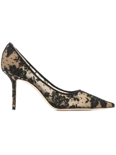Jimmy Choo Love 85 Floral Lace Pumps In 黑色