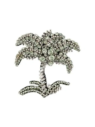 N°21 Embellished Palm Tree Brooch In White