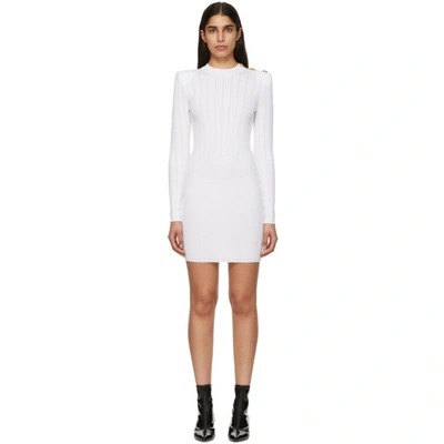 Balmain White Buttoned Knit Mini Dress In 0fa White