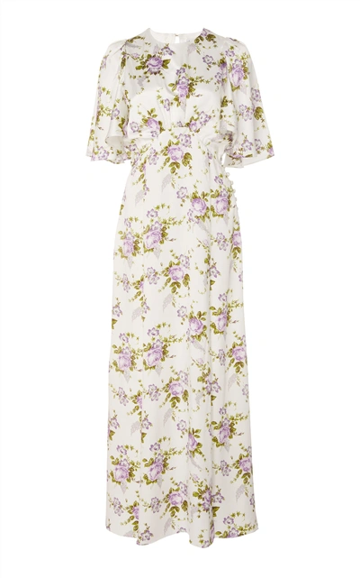 Les Rêveries Petal Sleeve Silk Dress In Floral