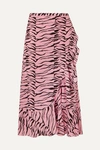 Rixo London Gracie Ruffled Printed Silk Crepe De Chine Wrap Skirt In Animal