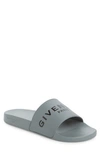 Givenchy Men's Logo Pool Slide Sandals In Grey