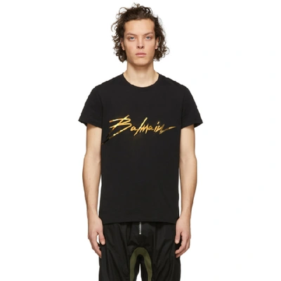 Balmain Black Metallic Signature Logo T-shirt