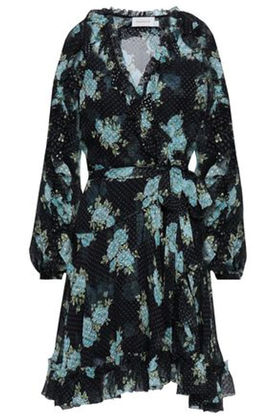 Zimmermann Woman Floral-print Fil Coupé Silk-blend Wrap Mini Dress Midnight Blue