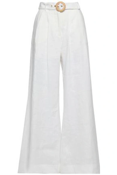 Zimmermann Radiate Belted Linen Wide-leg Pants In Ivory