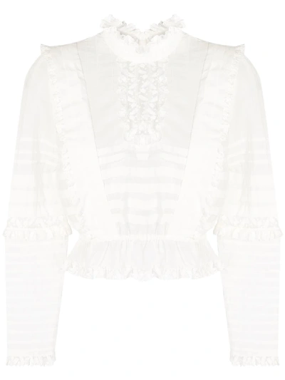 Zimmermann Helm Lace And Mesh-trimmed Ruffled Cotton Top In Ivory