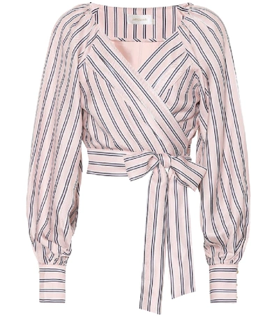 Zimmermann Sunny Striped Satin Crop Wrap Blouse In Musk Multi Stripe