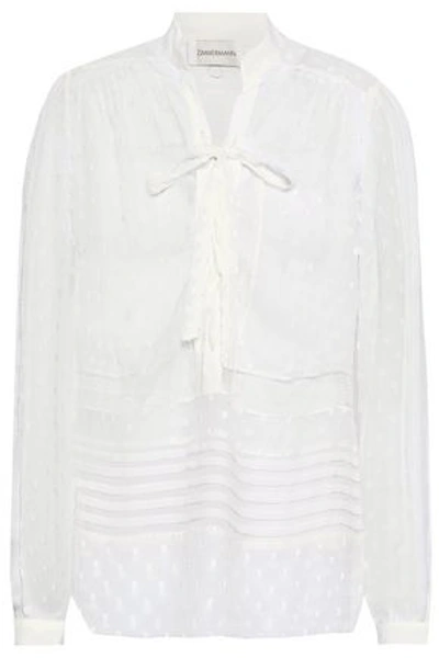 Zimmermann Radiate Lace-paneled Bow-detailed Fil Coupé Gauze Blouse In Off-white
