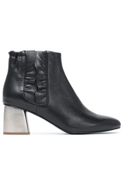 Jil Sander Ruffle-trimmed Leather Ankle Boots In Black