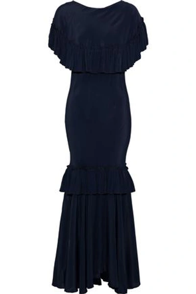 Marni Woman Ruffle-trimmed Crepe De Chine Maxi Dress Navy