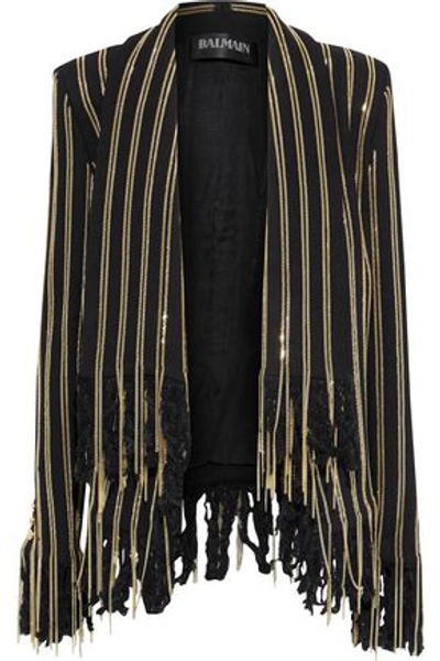 Balmain Fringed Chain-trimmed Cotton-blend Jacket In Black