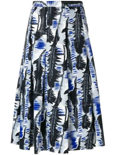 Marni Pleated Printed Cotton-poplin Midi Skirt In Blue