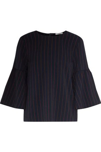 Ganni Clark Fluted Pinstriped Crepe Top In Midnight Blue