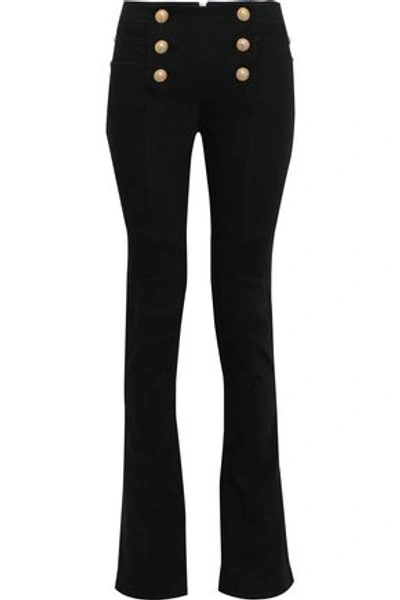 Balmain Button-embellished Mid-rise Flared Jeans In Black