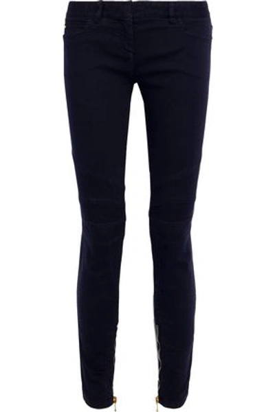 Balmain Zip-detailed Low-rise Skinny Jeans In Navy