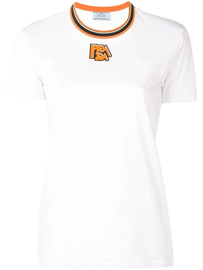 Prada White & Orange Ribbed Collar T-shirt