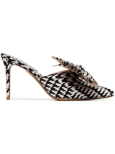 Alexandre Vauthier Black And White Kate 90 Houndstooth Print Bow Embellished Mules