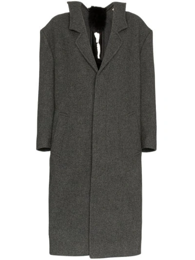 Shushu-tong Mid Length Faux Fur Embellished Wool Coat In Grey
