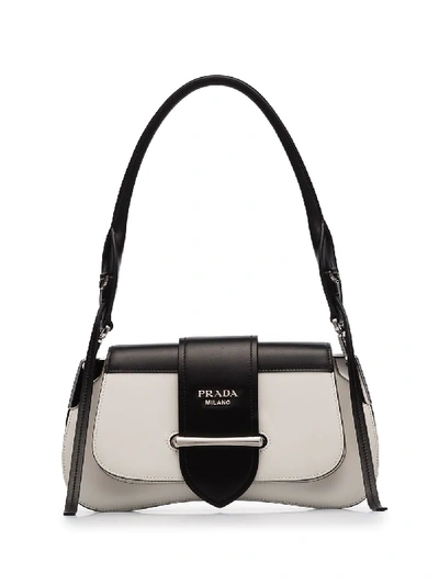 Prada Black And White Manuelle Two Tone Leather Shoulder Bag