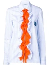 Prada Ruffle-trimmed Shirt In Light Blue + Orange