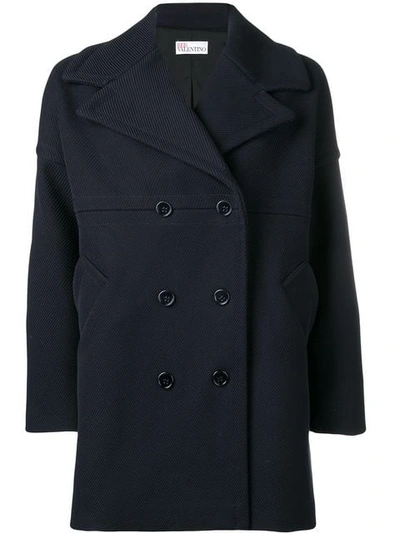 Red Valentino Double Breasted Midi Coat In Blue