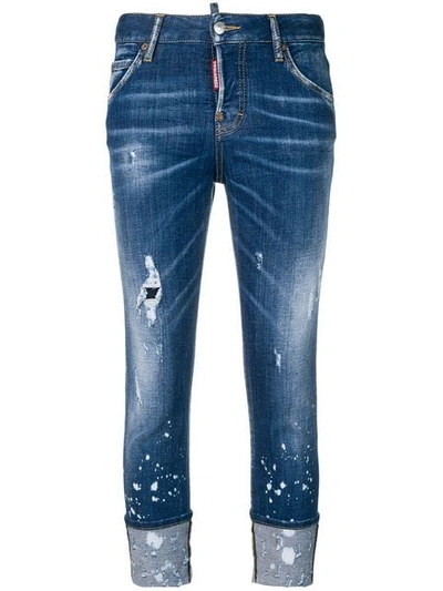 Dsquared2 Distressed Turn Up Jeans In Blue