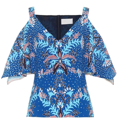Peter Pilotto Printed Cold-shoulder Top In Blue