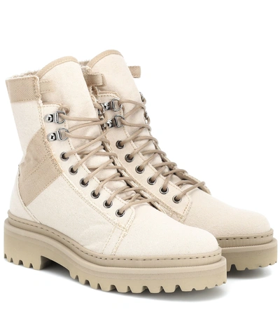 Balmain Canvas Ankle Boots In Beige