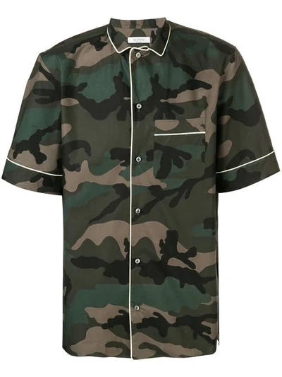 Valentino Camp-collar Piped Printed Cotton-poplin Shirt In Green