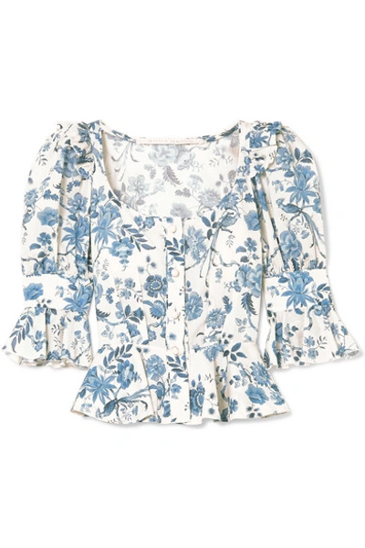 Anna Mason Rosi Ruffled Cotton-poplin Blouse In Blue