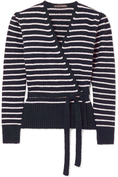 Alexa Chung Striped Brushed Cotton-blend Cardigan In Navy