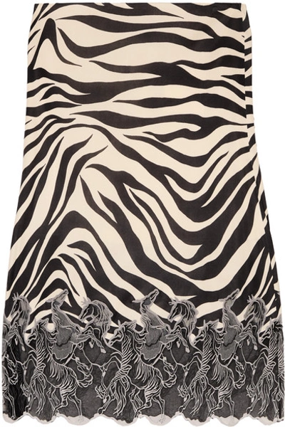 Chloé Lace-trimmed Zebra-print Satin Midi Skirt In Zebra Print