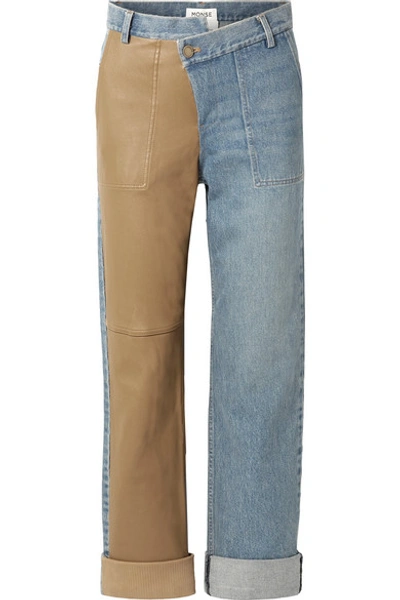 Monse Leather-paneled Mid-rise Straight-leg Jeans In Blue