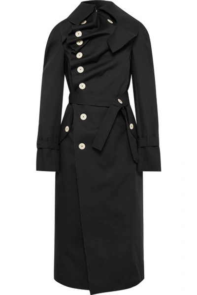 A.w.a.k.e. Draped Cotton-gabardine Trench Coat In Black