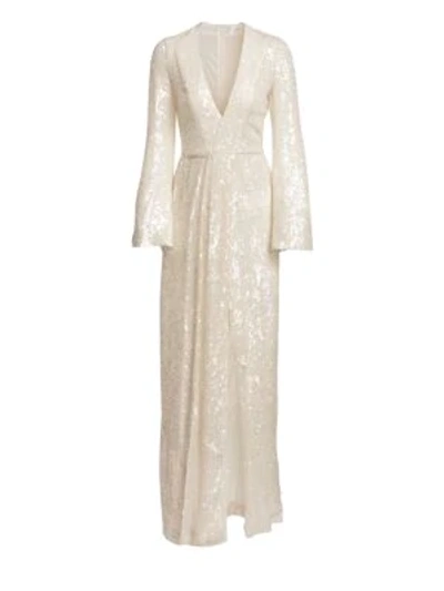 Galvan Long-sleeve Sequin-embroidered Gown In Ivory