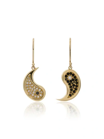 Established Metallic Yin And Yang 18k Gold Diamond Earrings