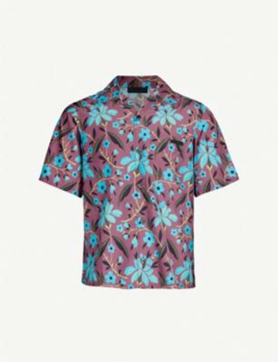 Prada Floral-print Regular-fit Woven Shirt In Amarena