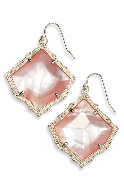 Kendra Scott Kirsten Drop Earrings In Yellow Gold Plate In Peach Mother Of Pearl/ Gold